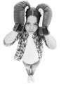 Keep calm and get rid of headache. Beat headache. Girl boxing gloves ready fight. Kid strong girl suffer pain. Child Royalty Free Stock Photo