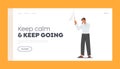 Keep Calm, Keep Going Landing Page Template. Male Character Holding White Flag Covering Face with Hand. Loser Give Up