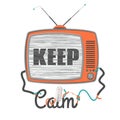 Keep calm - old tv with glitch screen, vector illustration