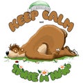 Keep Calm and Take a Nap, Sleeping Bear and tiny cute Ladybug Vector Illustration