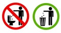 Keep Clean icon Sign. Allowed Throw Rubbish, Waste, Garbage in Bin Symbol. Do Not Throw Trash in Toilet Glyph Icon. Warning Please