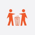 Keep clean icon together. illustration of throwing garbage in its place together. vector design