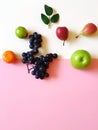 Vitamin Sweet Fruits Apple lemon grape citrus on blue plate Background concept still life vegan Eco food m