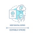 Keep digital copies turquoise concept icon