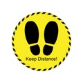 Keep distance footprint sign yellow icon design