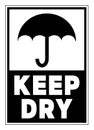 Keep dry, warning label sign for packaging and delivery, with text