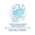 Keep extra batteries and flashlights turquoise concept icon
