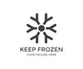 Keep frozen, frozen food, frozen product packaging logo design. Sticker with snowflake and thermometer. Royalty Free Stock Photo