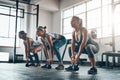 Keep going with your fitness goals. three young women working out together. Royalty Free Stock Photo