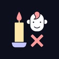 Keep kids away from candles RGB color manual label icon for dark theme Royalty Free Stock Photo