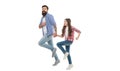 Keep on moving. Small child and bearded man in casual style. Casual look of father and little daughter. Happy family Royalty Free Stock Photo