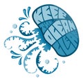 Keep the Ocean Clean - eco friendly color hand draw lettering phrase in whale silhouette.