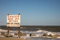 Danger warning sign on beach