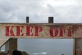 Keep Off sign of a ruined structure at the top of Diamond Head Royalty Free Stock Photo