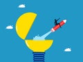 Keep pace with new innovations and learning new things. man flies with a pencil on a stack of books in a light bulb