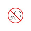 Keep quiet line icon, no speak prohibition sign