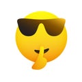 Keep Quiet! - Shushing Emoji with Sunglasses Gesturing - Asking for Be Quiet,Showing Make Silence Sign
