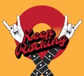 Keep rocking. Vector hand drawn illustration of rock hand on the fingerboard.