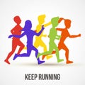 Keep running vector illustration. World health day poster design. Save health concept. People jogging, run training