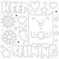 Keep shining. Coloring page. Vector illustration of a fox with the sun