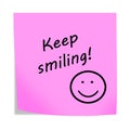 Keep smiling 3d illustration post note reminder on white with clipping path Royalty Free Stock Photo