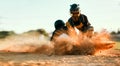 Keep trying until you get it. Shot of a baseball player sliding to the base during a baseball game. Royalty Free Stock Photo