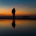 Keep on Walking... Reflection on Water after Rain of Mans Silho Royalty Free Stock Photo