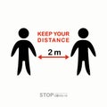 Keep your distance 2m. Social distancing avoiding vector image.