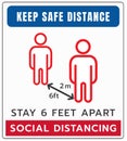 Keep Your Distance sign. Stop Wait Here Floor Sticker. Social Distancing Warning Sticker. Vector Text Illustration Background Royalty Free Stock Photo