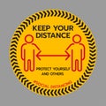 Keep Your Distance sign. Stop Wait Here Floor Sticker. Social Distancing Warning Sticker. Vector Text Illustration Background