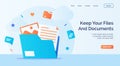 Keep your files and documents file folder icon campaign for web website home page landing template with cartoon style Royalty Free Stock Photo