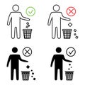 Keeping the clean. Forbidden icon. Do not throwing garbage out the bin. Throwing garbage, icons. Tidy man or do not litter, Royalty Free Stock Photo