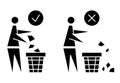 Keeping the clean. Forbidden icon. Pitch in put trash in its place. Tidy man or do not litter, symbols, keep clean and dispose of Royalty Free Stock Photo