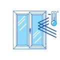 Keeping cold temperature inside house with double glazed window. PVC plastic profile. Infographics showing properties.