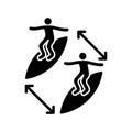 Keeping distance between surfers black glyph icon