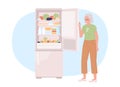 Keeping fridge full to use less energy 2D vector isolated spot illustration Royalty Free Stock Photo