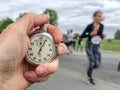 Keeping time for runners in marathon race