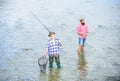 Keeping together is progress. sport activity. Trout bait. summer weekend. mature men fisher. male friendship. family Royalty Free Stock Photo