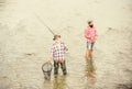 Keeping together is progress. sport activity. Trout bait. summer weekend. mature men fisher. male friendship. family Royalty Free Stock Photo
