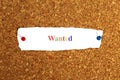 Wanted word on white paper Royalty Free Stock Photo