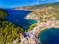 Kefalonia Assos Village aerial view panorama Royalty Free Stock Photo