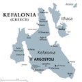 Kefalonia, Ionian Island in western Greece, gray political map Royalty Free Stock Photo