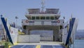 Kefalonia greece, ferry from Lixouri to argostoli. we see the front side of the ferry Royalty Free Stock Photo