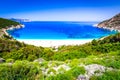 Kefalonia, Greece. Myrtos Beach - the most beautiful beach of the Cephalonia island, Greek Islands Royalty Free Stock Photo