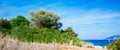 Greece-Kefalonia- Fiscardo Venetian Lighthouse hill Royalty Free Stock Photo