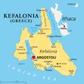 Kefalonia, Ionian Island in western Greece, political map Royalty Free Stock Photo