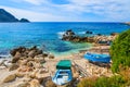 Fishing boats on Petani beach, Kefalonia island, Greece