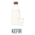 Kefir. Healthy Food Style, Concept Icon and Label. Natural Probiotics Symbol, Icon and Badge. Cartoon Vector illustration