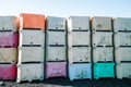 Colorful shipping containers, stacked high