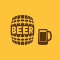 Keg and glass of beer icon. Cask and barrel, alcohol, beer symbol. UI. Web. Logo. Sign. Flat design. App. Stock Royalty Free Stock Photo